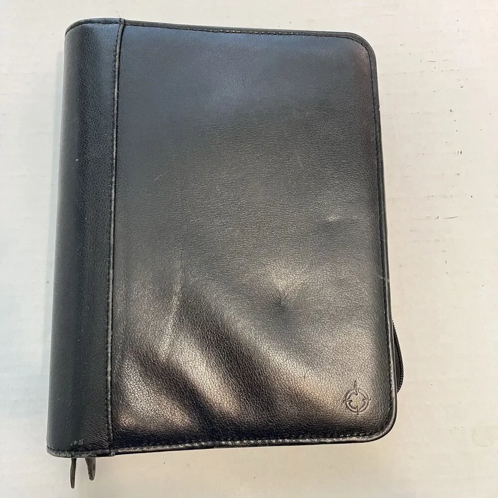 Top-Grain Leather Franklin Covey Planner Zippered 7-Ring Organizer Planner Black